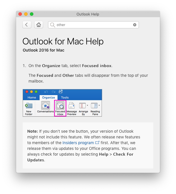 outlook for mac 2016 focused inbox